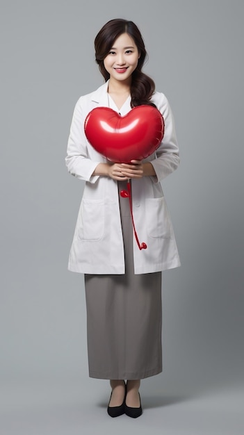 Vrouwelijke arts cardioloog hart in de hand houden