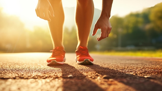 Foto vrouwelijke atleet die op een zonnige dag op een asfaltweg loopt