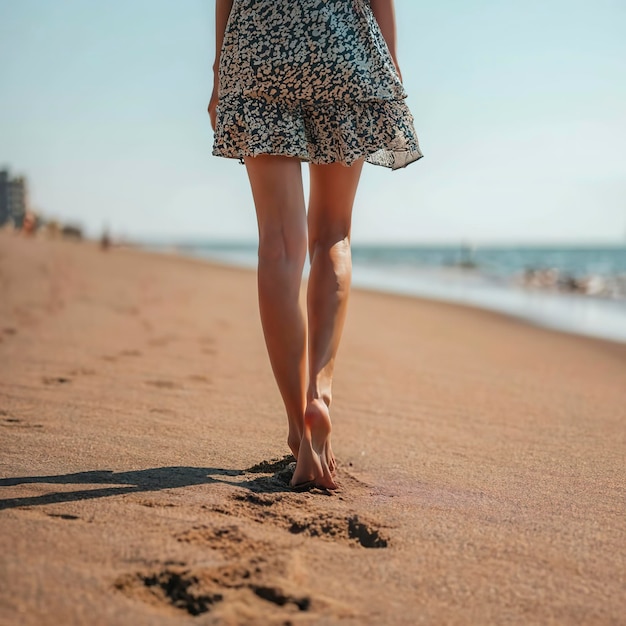 Vrouwelijke benen op het strand close-up