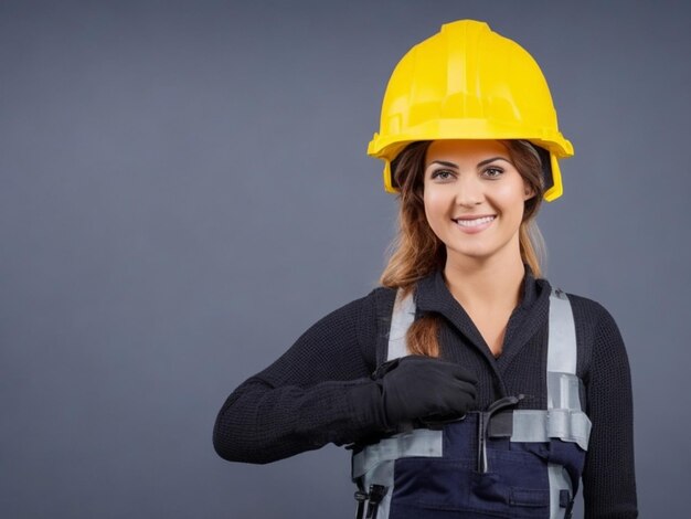 Foto vrouwelijke bouwer met uniform en helm