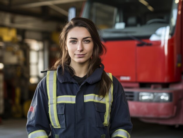 Foto vrouwelijke brandweerman bestrijdt dapper het vuur