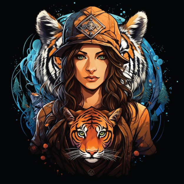 vrouwelijke dierenverzorger met tijger en beer dit ontwerp