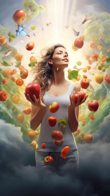 Foto vrouwelijke gezonde voeding illustratie concept art behang