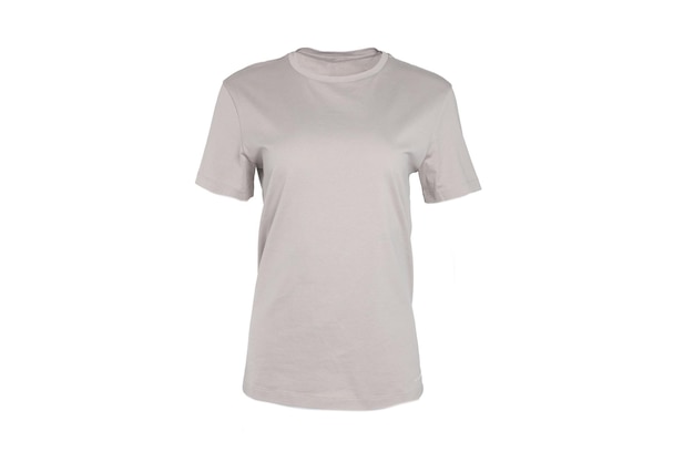 Vrouwelijke grijze t-shirt geïsoleerd op een witte achtergrond kopie ruimte