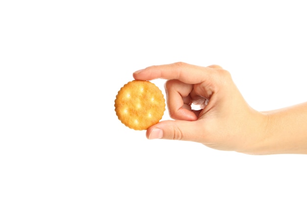 Vrouwelijke hand houden cracker koekjes