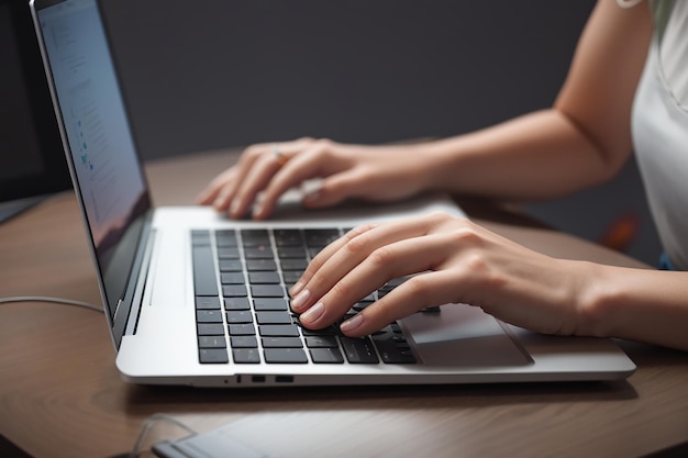 vrouwelijke hand typen op toetsenbord van laptop