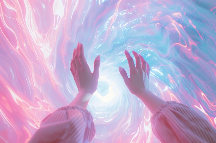 Foto vrouwelijke handen channelen witte vortex genezende energie