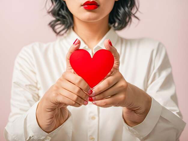Vrouwelijke handen met een rode hartvorm