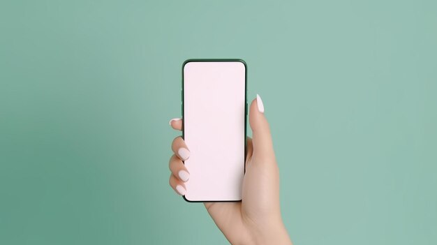 Vrouwelijke handen met smartphone geweldig ontwerp voor elk doel Online communicatie Smartphone mockup wit scherm Digitale technologie Mobiele telefoon wit scherm mockup Generatieve Ai