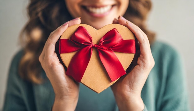 Vrouwelijke handen wiegen een hartvormig geschenk dat liefde en viering belichaamt voor gelegenheden als Valentijnsdag