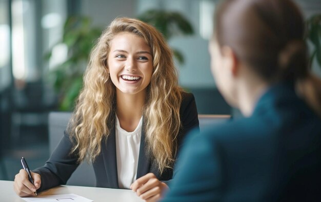 Foto vrouwelijke manager en sollicitant