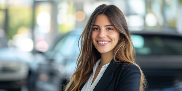 vrouwelijke manager in een showroom voor de verkoop van luxe auto's Generatieve AI