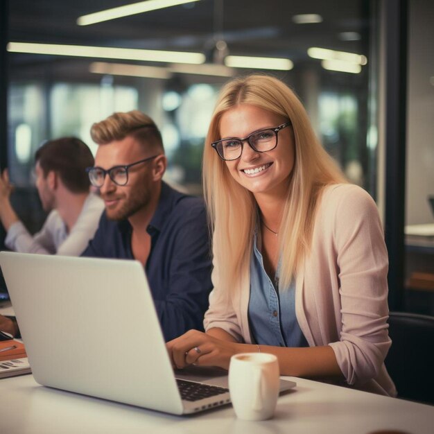 vrouwelijke ondernemer die op een laptop werkt en een strategie uitlegt om volgers naar het online web te trekken