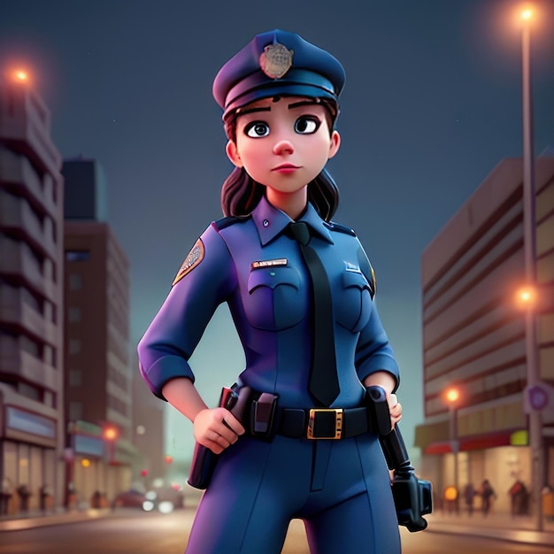Vrouwelijke politieagent met stad op de achtergrond Generatieve AI