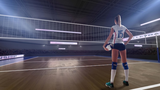 Vrouwelijke professionele volleyballers in actie op 3d stadion