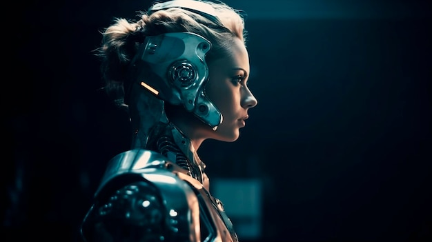 Foto vrouwelijke robot cyborg vrouw humanoïde robot in profiel