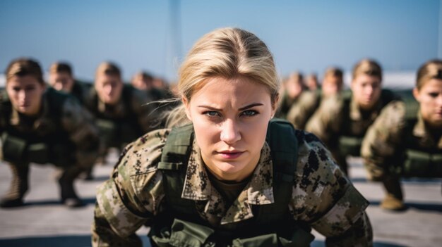 Vrouwelijke soldaten die sporten.