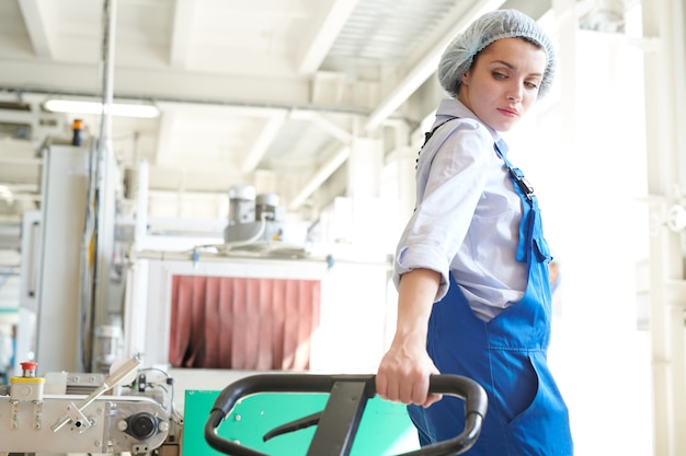 Vrouwelijke verhuizer in de fabriek