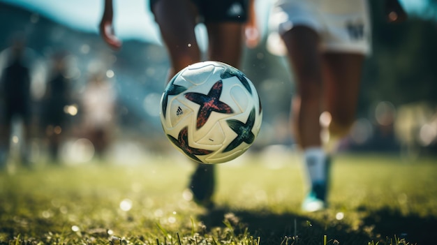 Foto vrouwelijke voetballer op het veld