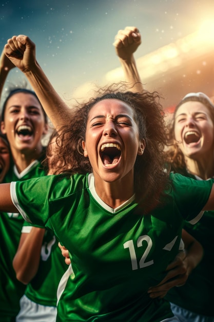 vrouwelijke voetballers die een overwinning vieren Gemaakt met generatieve AI-technologie