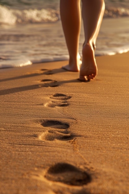 Vrouwelijke voeten op het zand op het strand Generatieve AI