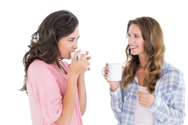 Vrouwelijke vrienden die terwijl het drinken van koffie babbelen