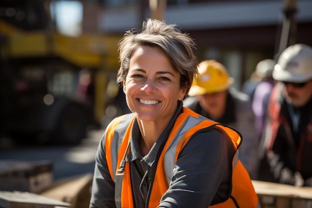 Foto vrouwelijke werknemer op de bouwplaats generatieve ai