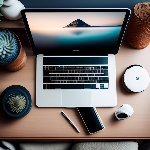 Vrouwelijke werktafel vanuit de bovenste laptop en boeken levensstijl instelling