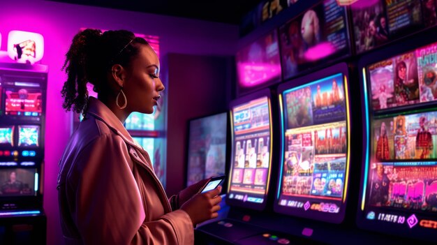 Foto vrouwen bij casino en concept van online gokapp