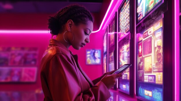 Foto vrouwen bij casino en concept van online gokapp