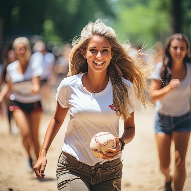 Vrouwen die softbal spelen.