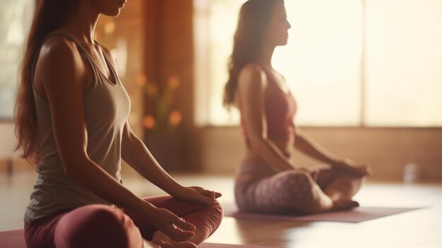 vrouwen doen yoga in een yogastudio.