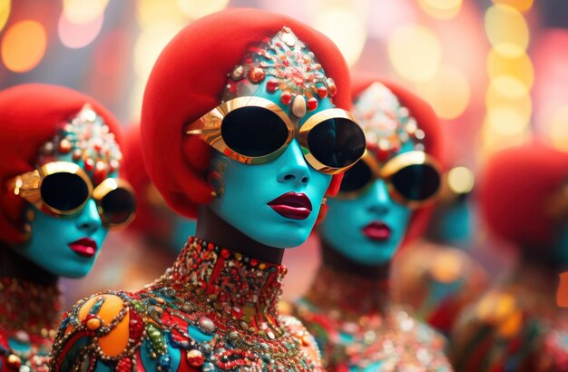 vrouwen dragen kleurrijke maskers op een carnaval