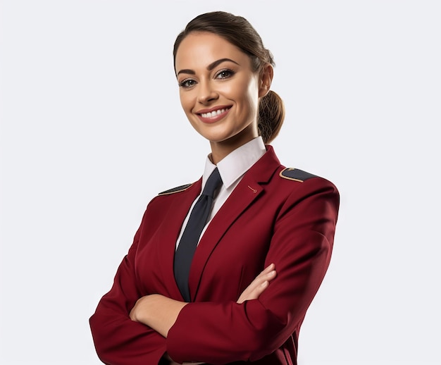 Vrouwen dragen uniforme pakken met gekruiste armen geïsoleerd op effen achtergrond