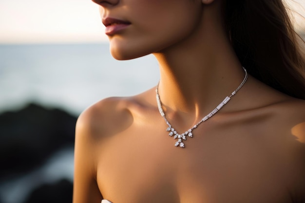 Vrouwen hals met een diamanten ketting