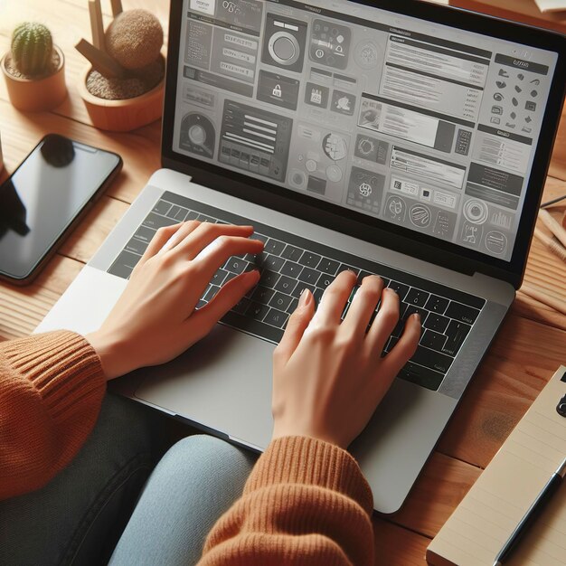 Foto vrouwen handen op een laptop toetsenbord hoogwaardige foto