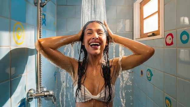 Vrouwen hebben plezier onder de douche.