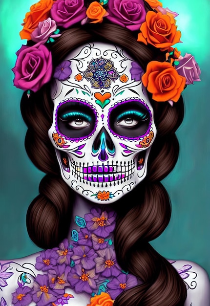 Vrouwen met make-up gezicht tatoeages halloween voor de viering van de Mexicaanse festivaldag van de doden dia de los