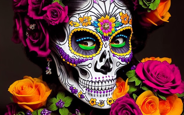 Vrouwen met make-up gezicht tatoeages halloween voor de viering van de Mexicaanse festivaldag van de doden dia de los