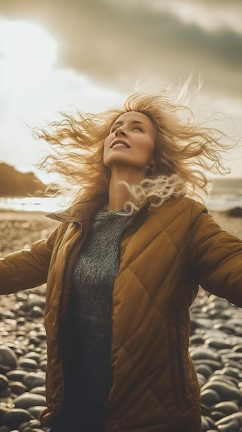 Foto vrouwen met uitgestrekte armen genieten van de wind