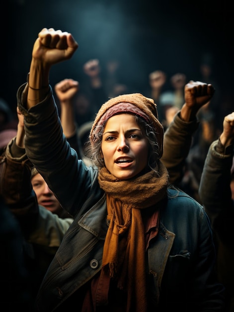 Vrouwen met vuisten in de lucht vechten voor hun rechten