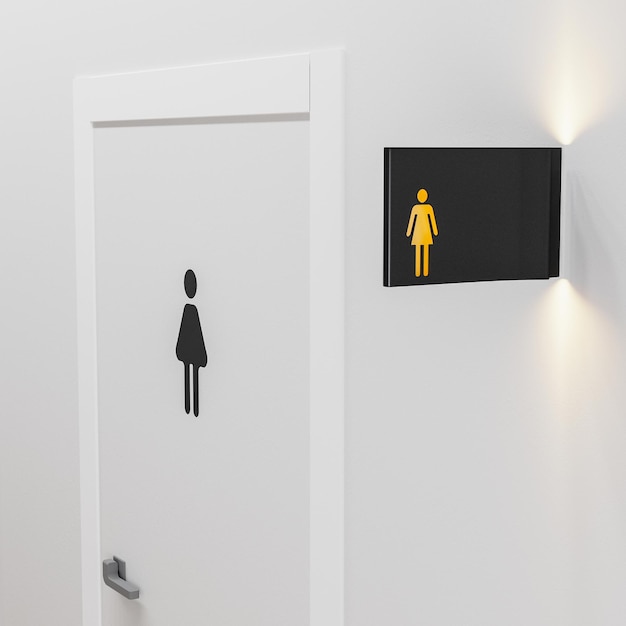 Vrouwen toilet deur en teken wc vrouwen 3d render