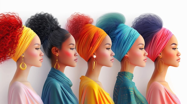 Vrouwen van multi-etniciteit verticale banier met verschillende soorten schoonheid en huidskleur Concept van vrouwelijkheid onafhankelijkheid en gelijkheid Moderne illustratie