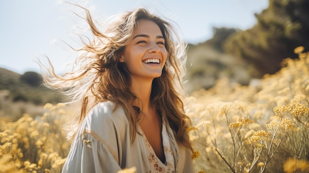 Foto vrouwen voelen zich heel verfrissend te midden van de natuur gelukkig generatieve ai