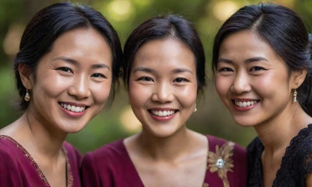 Foto vrouwendag een groep jonge vrouwen die naast elkaar glimlachen.