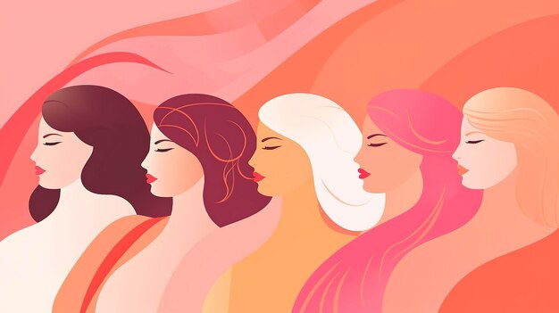 Vrouwendag viering banner 8 maart meerdere vrouwen geconfronteerd grafische illustratie