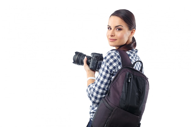 Vrouwenfotograaf op het werk