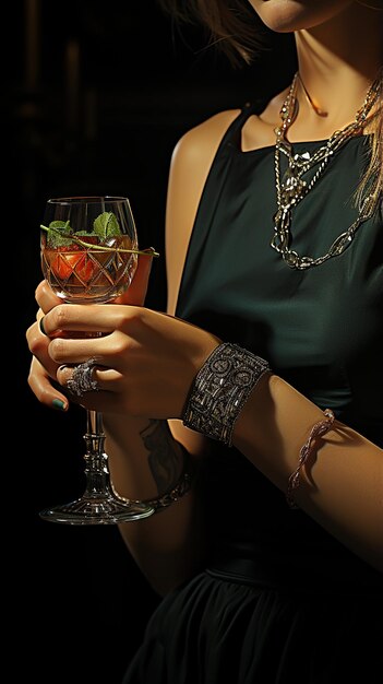 Vrouwenhand met armband drinkt