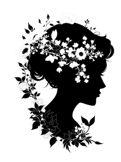 Vrouwenmeisje silhouet met bloemen voor het logo van de schoonheidssalon of voor de achtergrond van de huwelijksuitnodiging