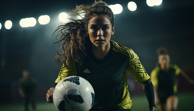 Vrouwenvoetbalspel op het voetbalveld redactionele fotografie Voetbalwedstrijdgamen